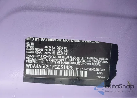 2015 BMW 428 Gran Coupe z USA, uszkodzony, nr VIN WBA4A5C51FG051426